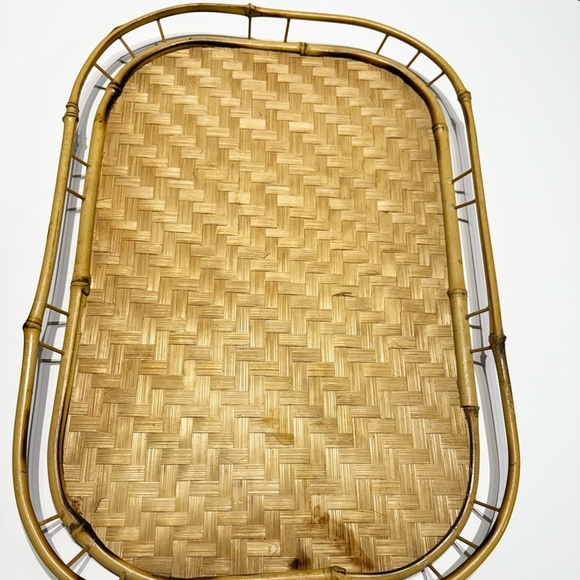 Set of 2 Vintage Bamboo Woven Serving Trays 1950’s Mid Century Boho XL - Picture 6 of 8